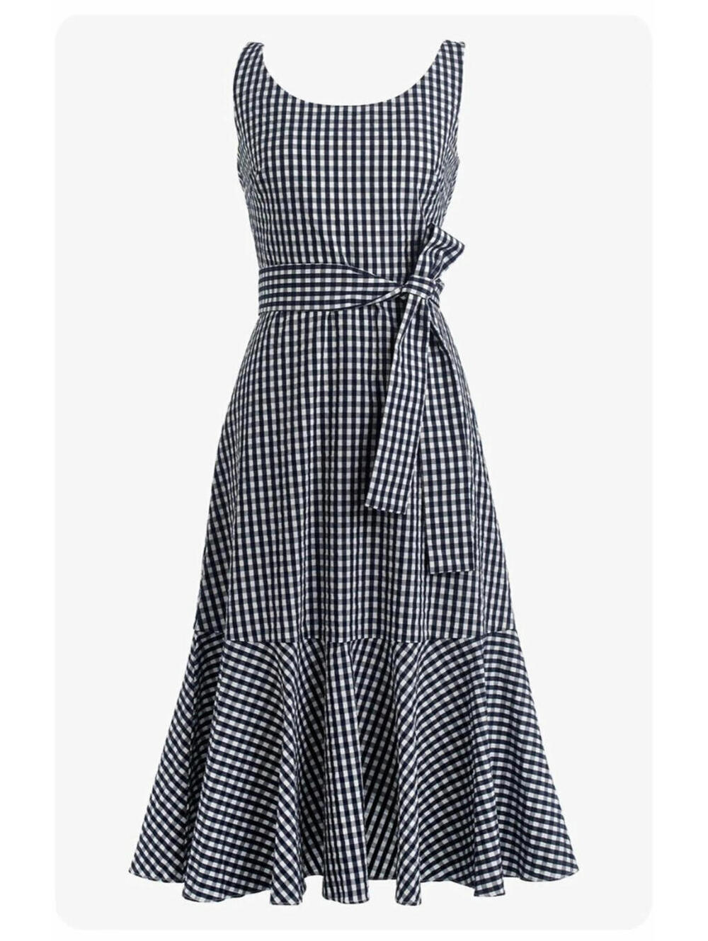 J. Crew Navy Gingham Plaid Fit & Flare Ruffle Midi Dress Size 8 NWOT Cottagecore